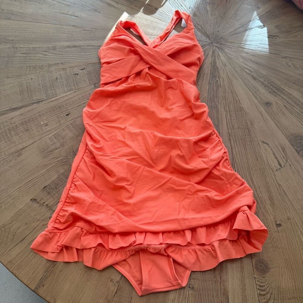 Orange cross cross swim dress size small